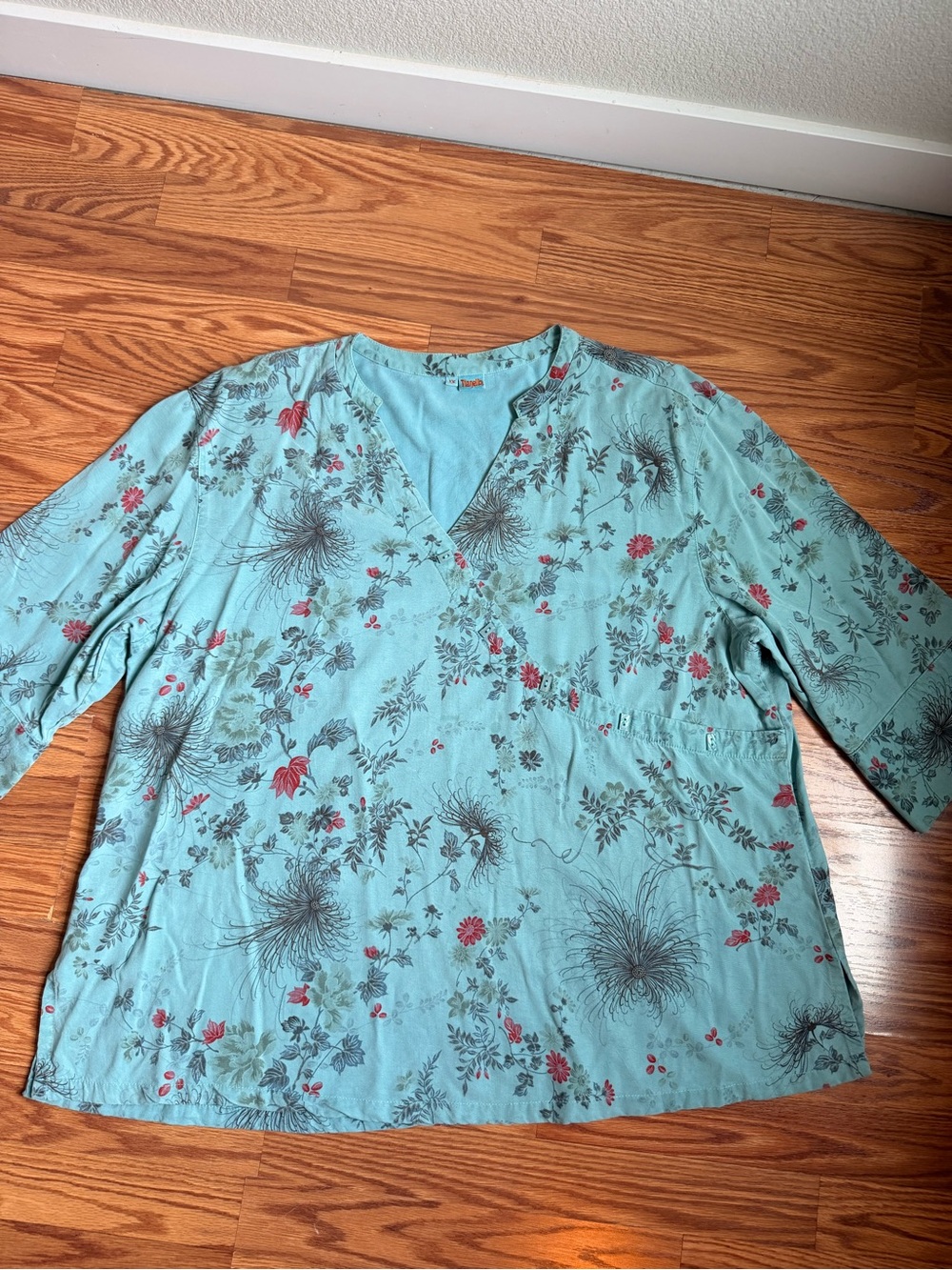 Tianello Turquoise Floral V-Neck Tunic — TENSEL